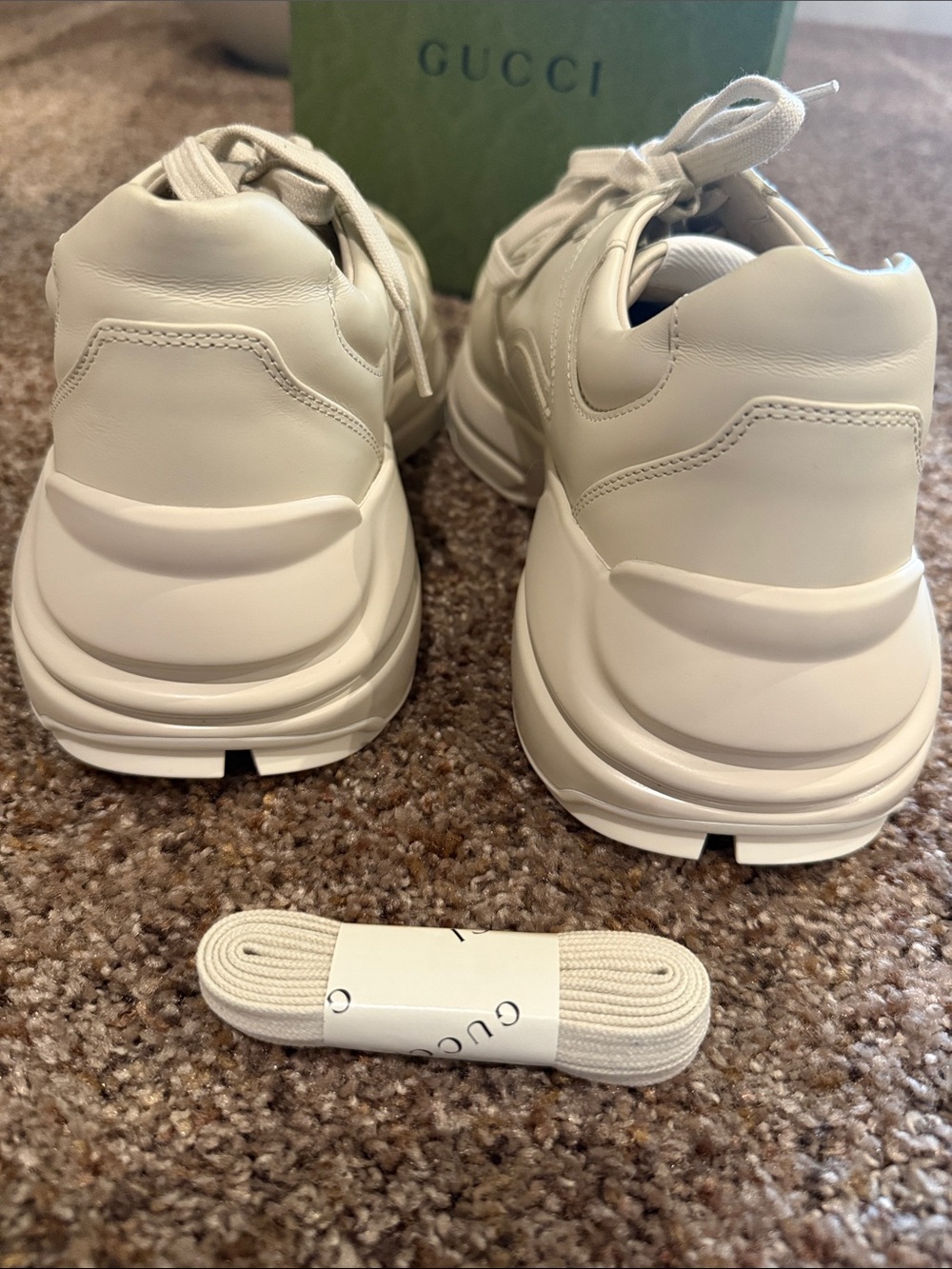 Gucci Cream Leather Rhyton Sneakers with Pink Yellow Teal Logo - Picture 3 of 5